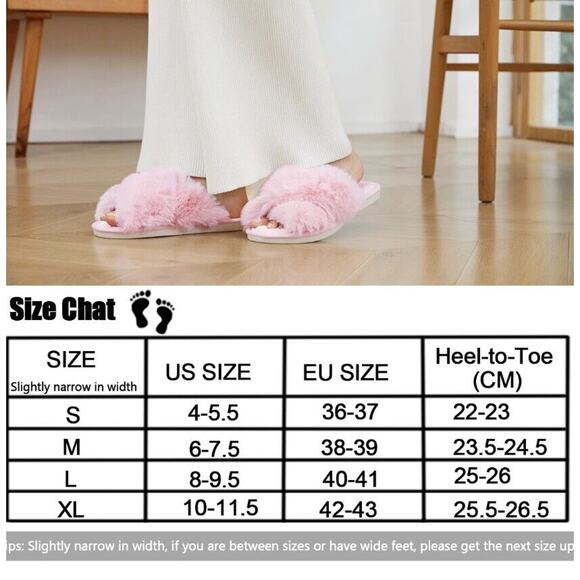 Fuzzy‎ Cross Band Fluffy Open Toe House Slippers Size 10-11.5 - Picture 8 of 8